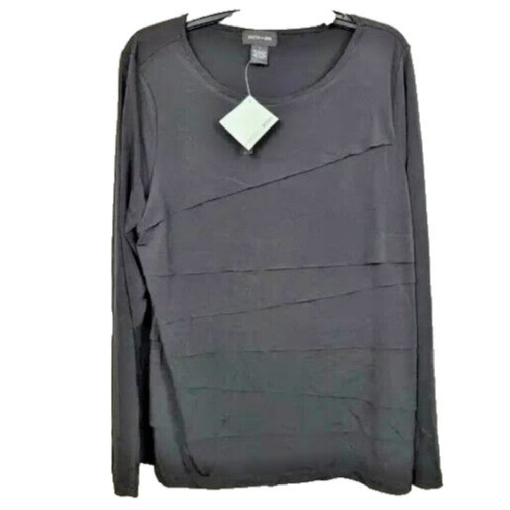 Focus 2000 Womens Top XL Black Tiered Long Sleeve Minimalist‎ Timeless